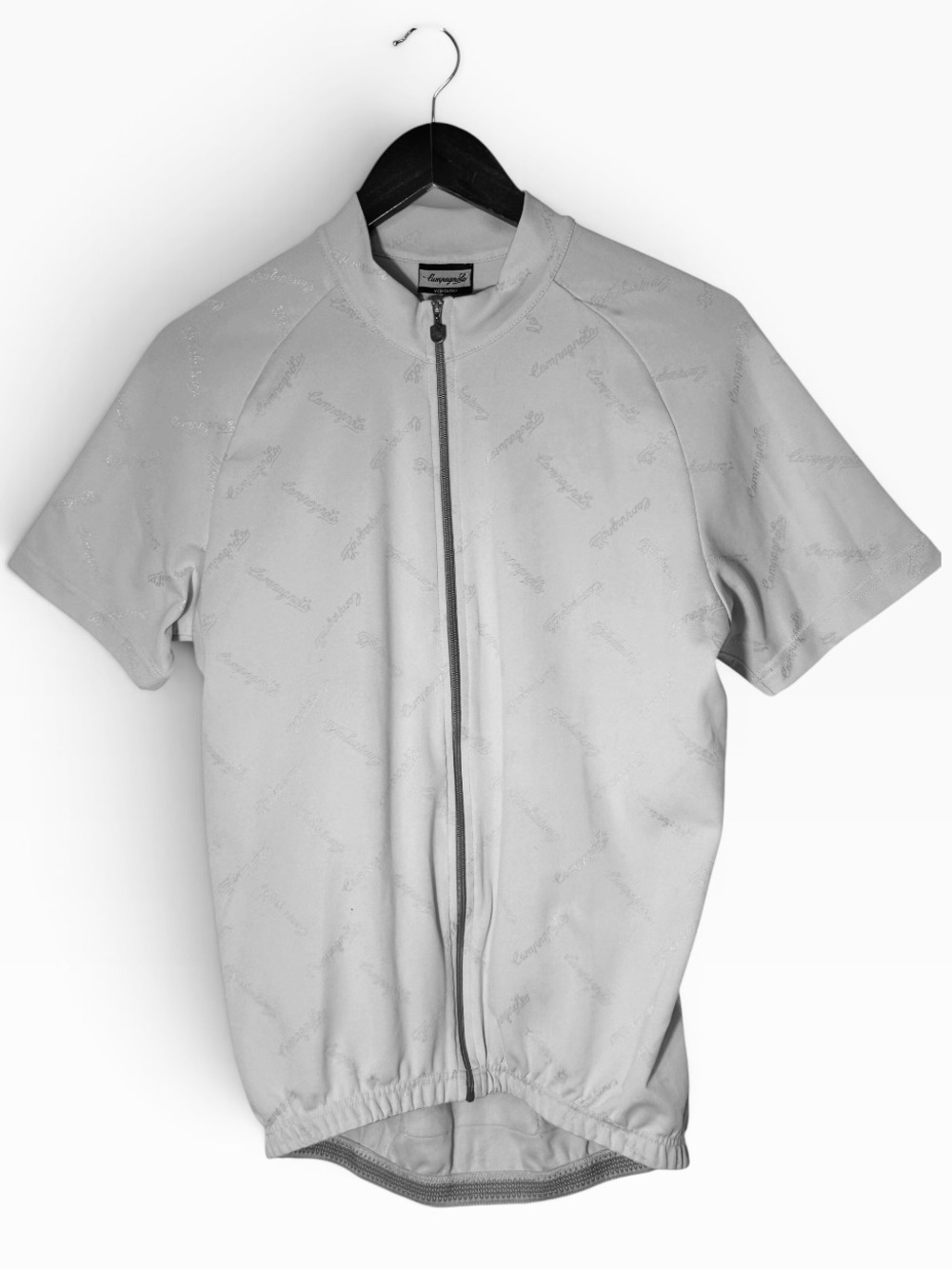 Campagnolo Vintage Italy Cycling Jersey Full Zip Logo Print Cream Gray